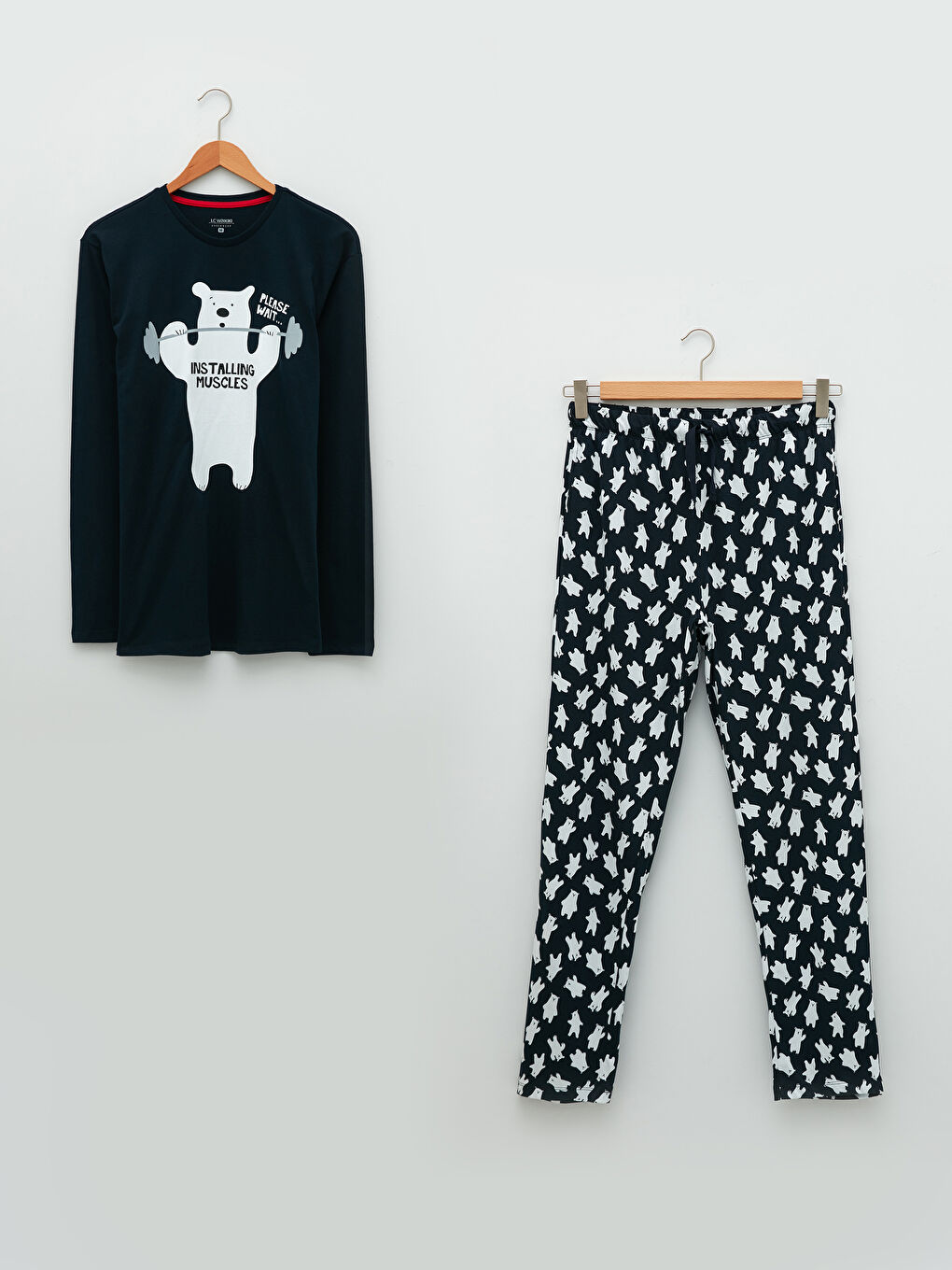 Lacivert Standart Kalıp Baskılı Erkek Pijama Takımı-5