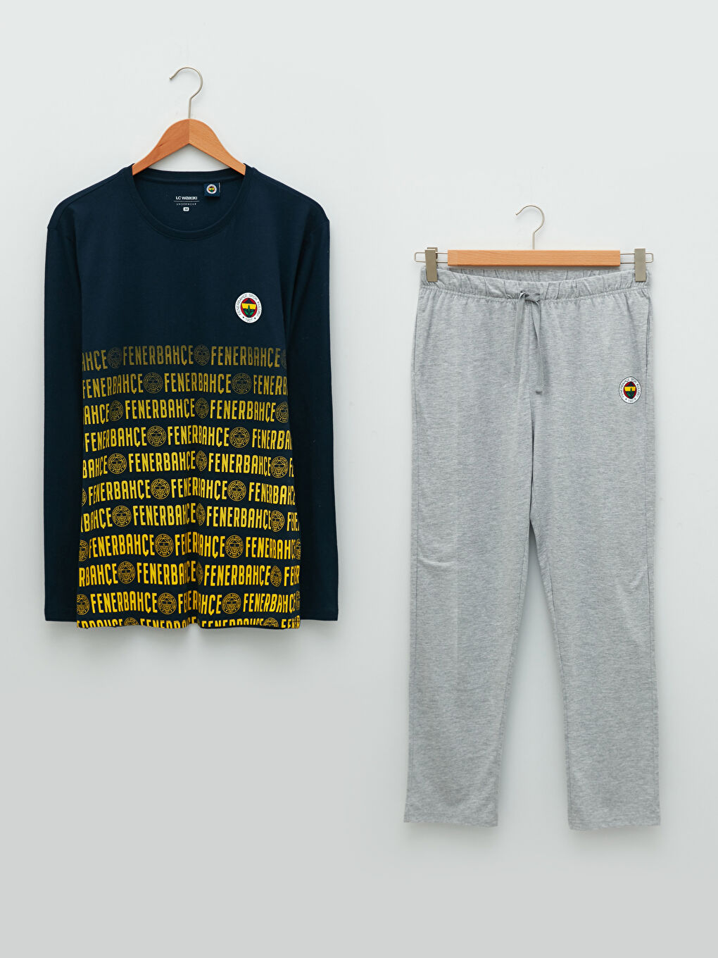 Gri Standart Kalıp Fenerbahçe Baskılı Erkek Taraftar Pijama Takımı-4