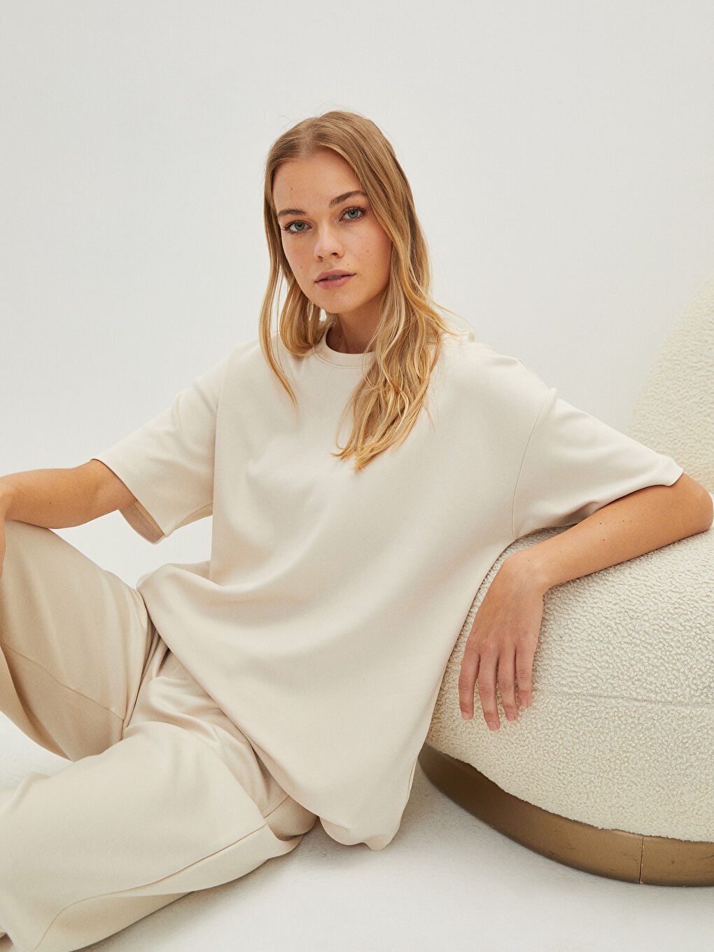 Crew Neck Plain Short Sleeve Cotton Women's Pajama Top