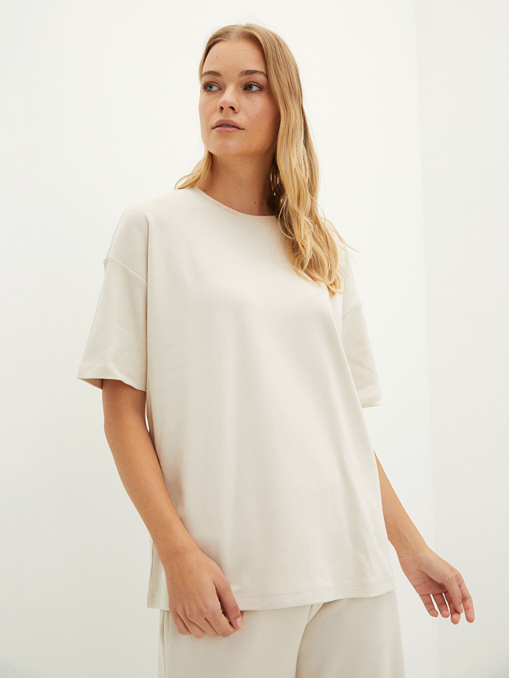 Crew Neck Plain Short Sleeve Cotton Women's Pajama Top-1