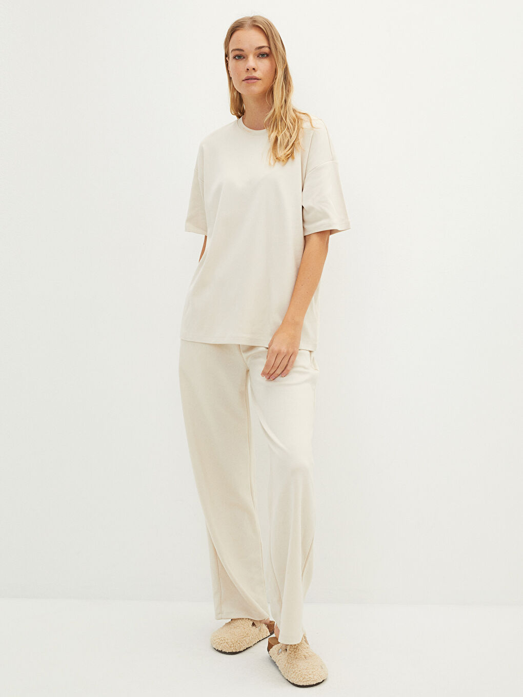 Crew Neck Plain Short Sleeve Cotton Women's Pajama Top-3