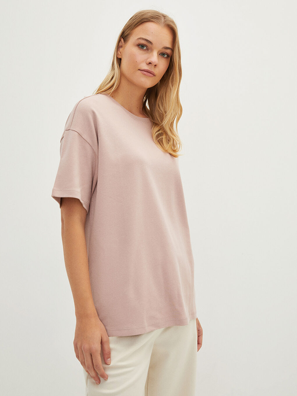 Crew Neck Plain Short Sleeve Cotton Women's Pajama Top