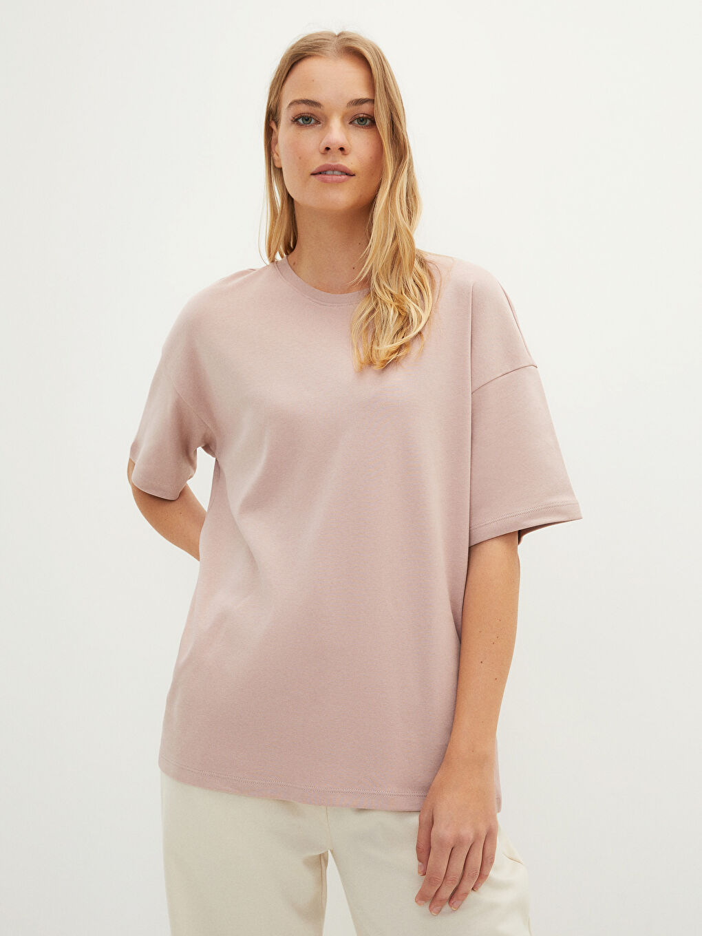 Crew Neck Plain Short Sleeve Cotton Women's Pajama Top-1