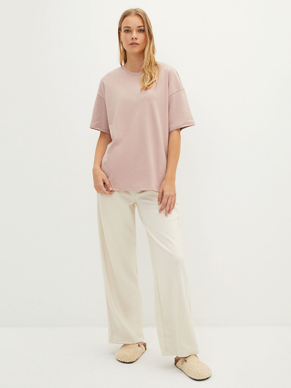 Crew Neck Plain Short Sleeve Cotton Women's Pajama Top-3