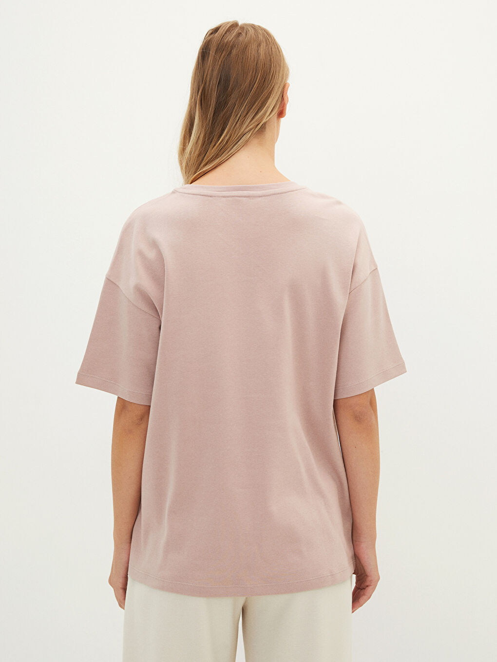 Crew Neck Plain Short Sleeve Cotton Women's Pajama Top-4