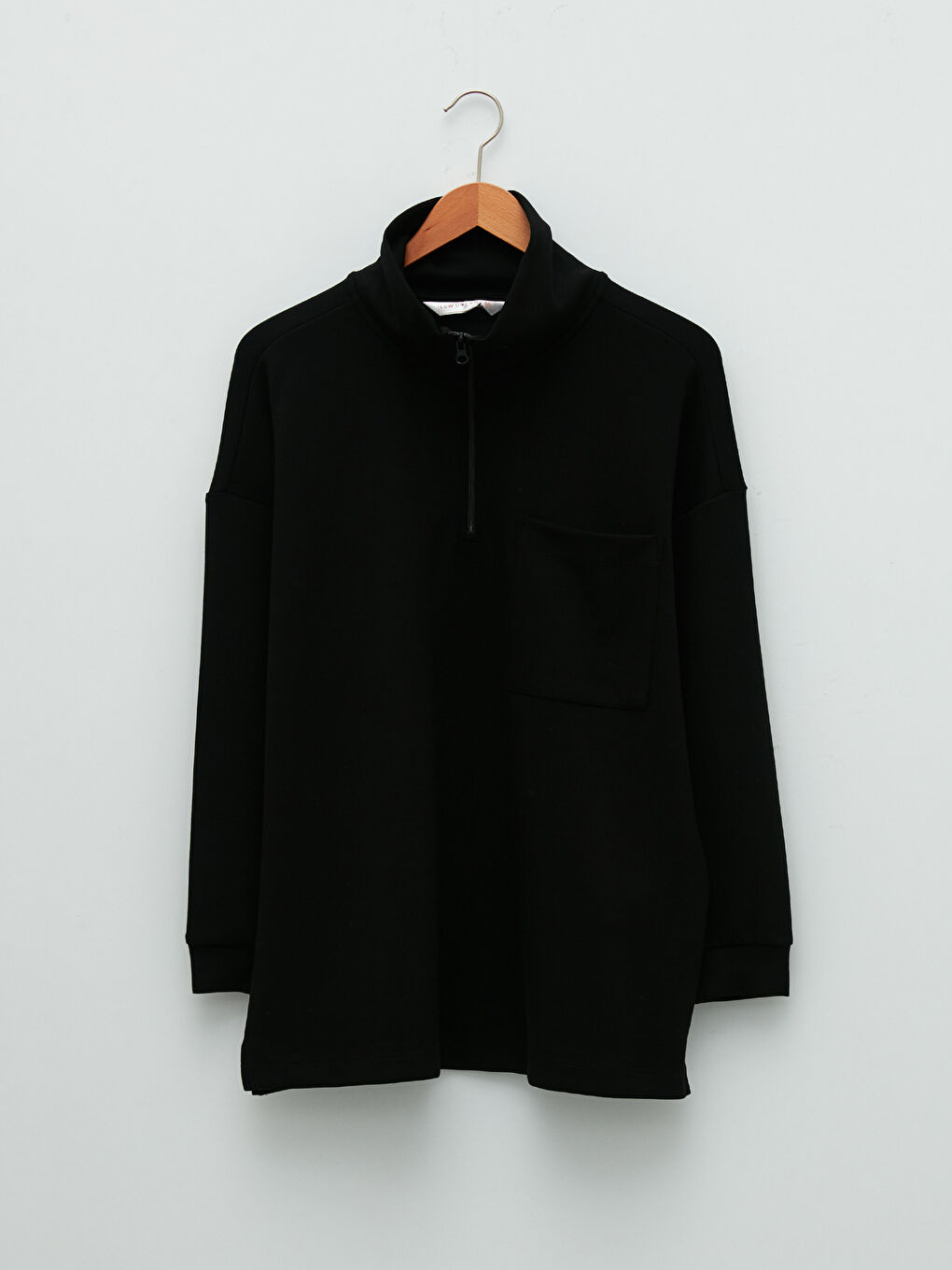 Siyah Dik Yaka Düz Cep Detaylı Uzun Kollu Kadın Pijama Üst-5