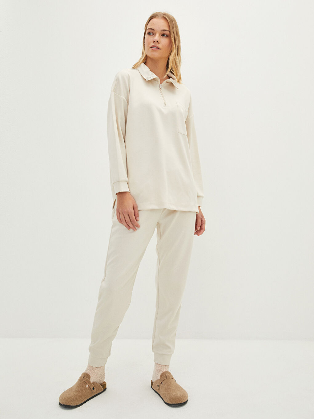 LCW DREAM Hemdkragen Schlicht Langarm Taschen-Detailiertes Pyjama-Oberteil für Damen -W1EP53Z8-FVU