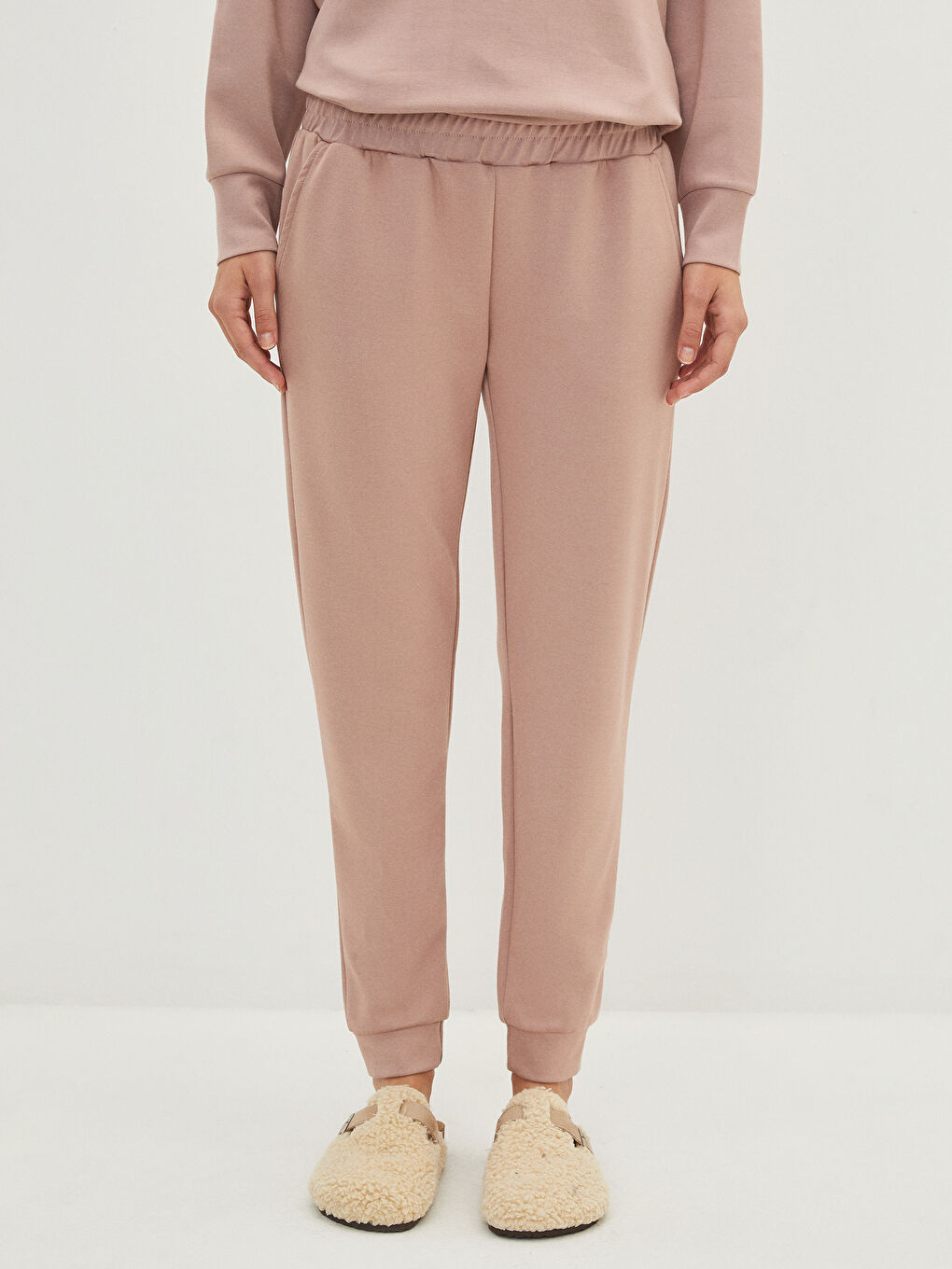 Pantaloni de Pijama pentru Femei cu Talie Elastică, Croială Regulară și Buzunare-2