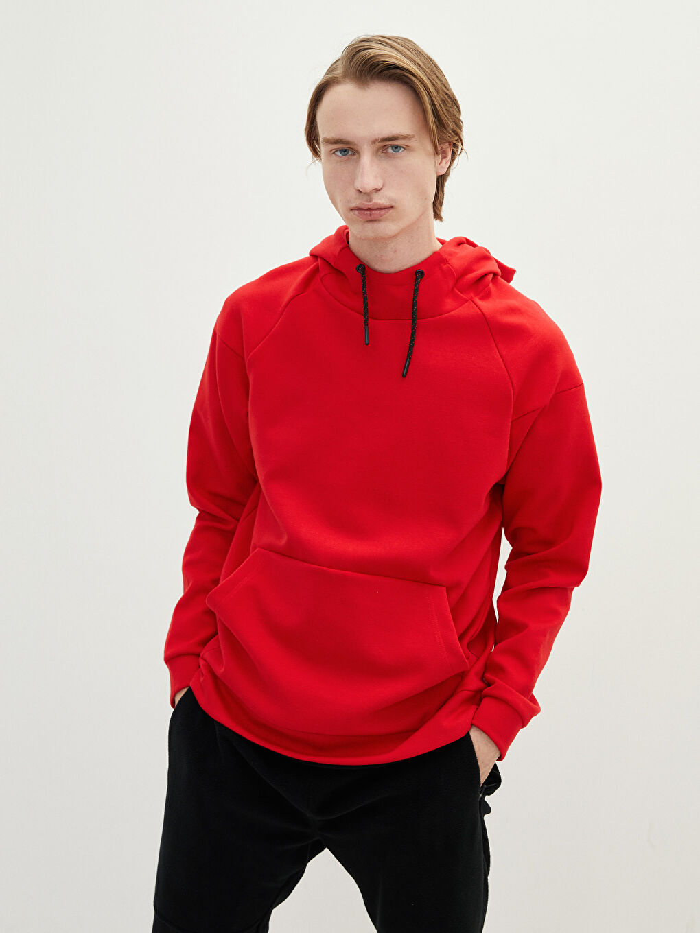 Kırmızı Uzun Kollu Basic Erkek Hoodie