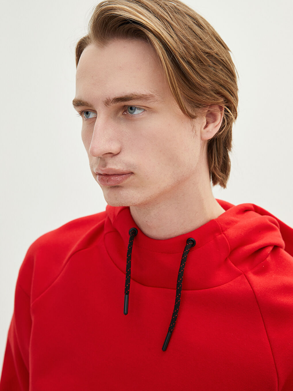 Kırmızı Uzun Kollu Basic Erkek Hoodie-1