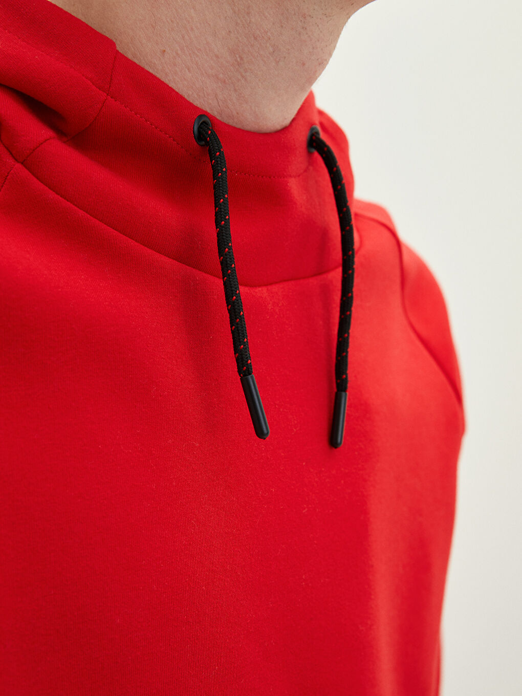 Kırmızı Uzun Kollu Basic Erkek Hoodie-2