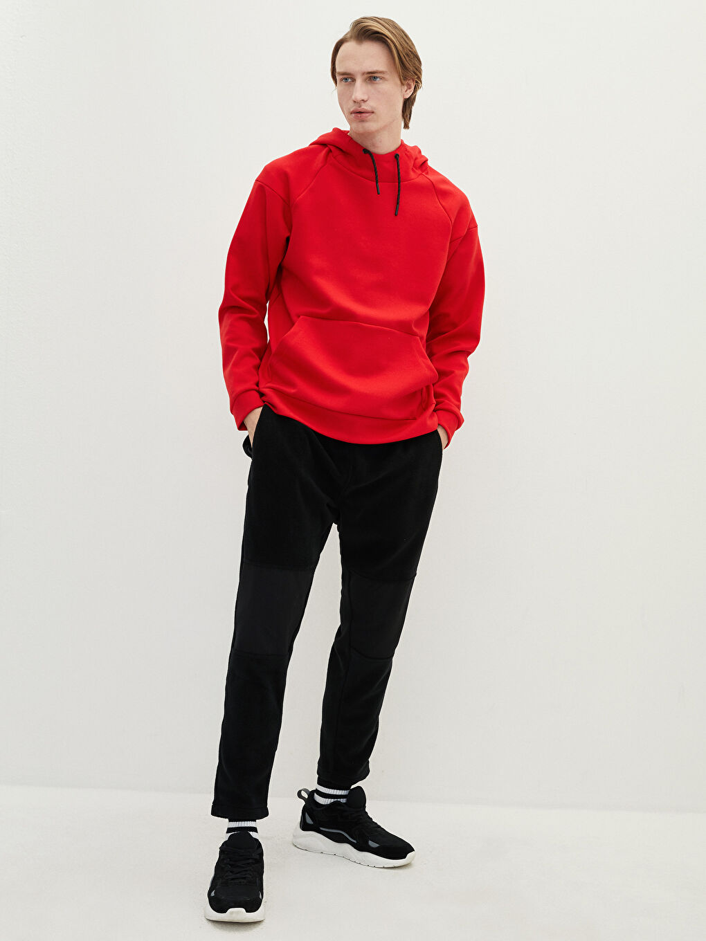 Kırmızı Uzun Kollu Basic Erkek Hoodie-3