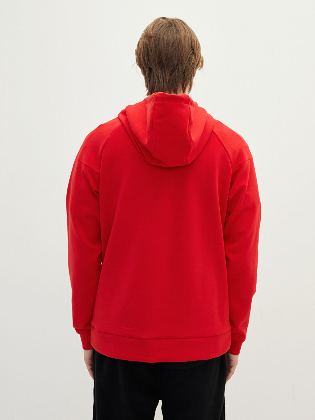 Kırmızı Uzun Kollu Basic Erkek Hoodie-4