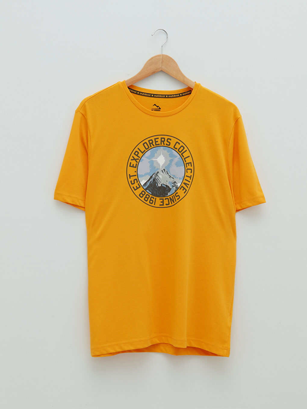 Turuncu Bisiklet Yaka Kısa Kollu Baskılı Erkek Tişört-5