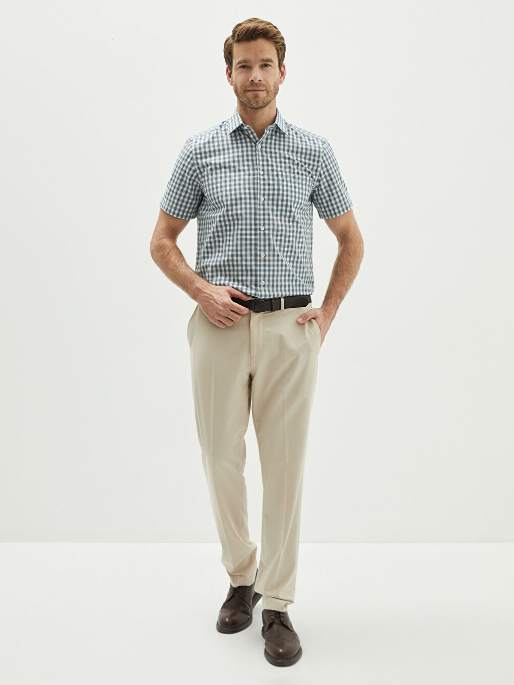 Regular Fit Long Sleeve Plaid Poplin Men's Shirt -W1EP97Z8-LME
