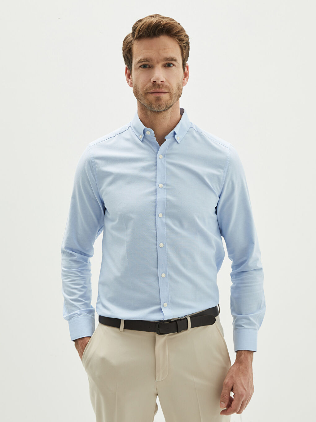 Slim Fit Long Sleeve Oxford Men's Shirt-1