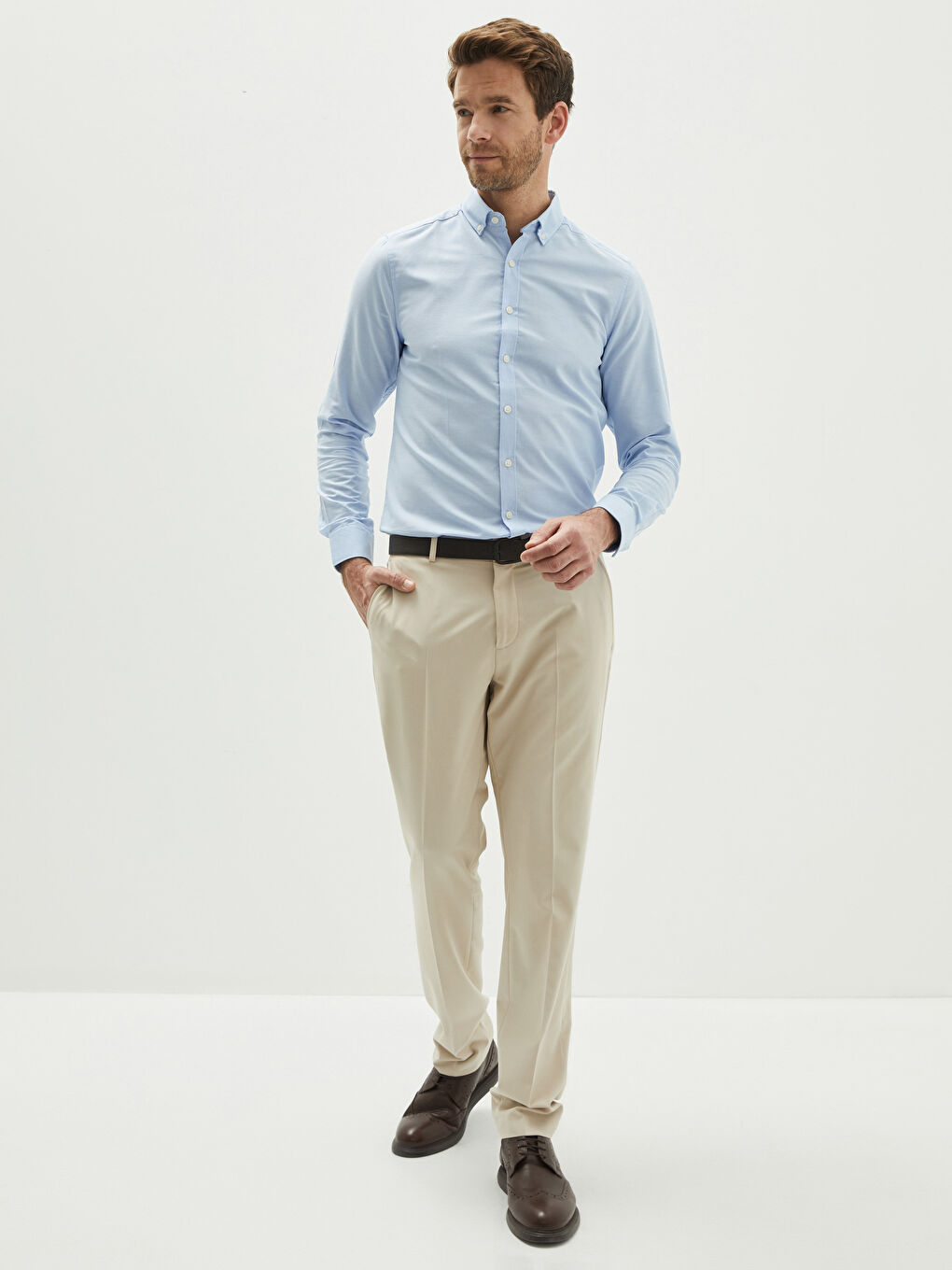 Slim Fit Long Sleeve Oxford Men's Shirt-2