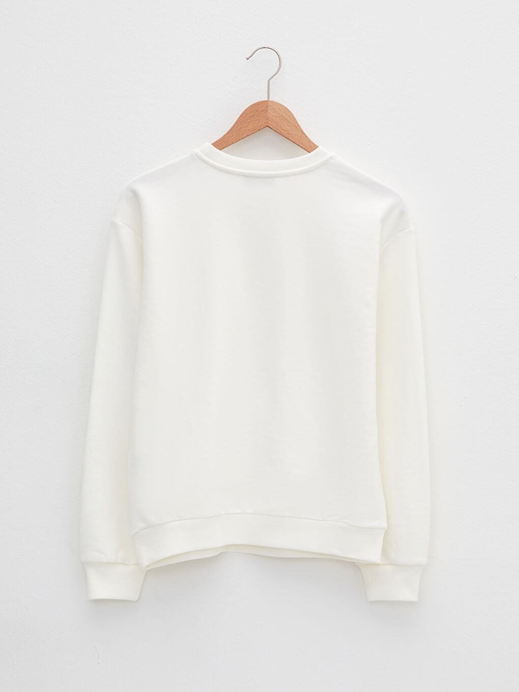 Ekru Bisiklet Yaka Baskılı Uzun Kollu Kadın Sweatshirt-6