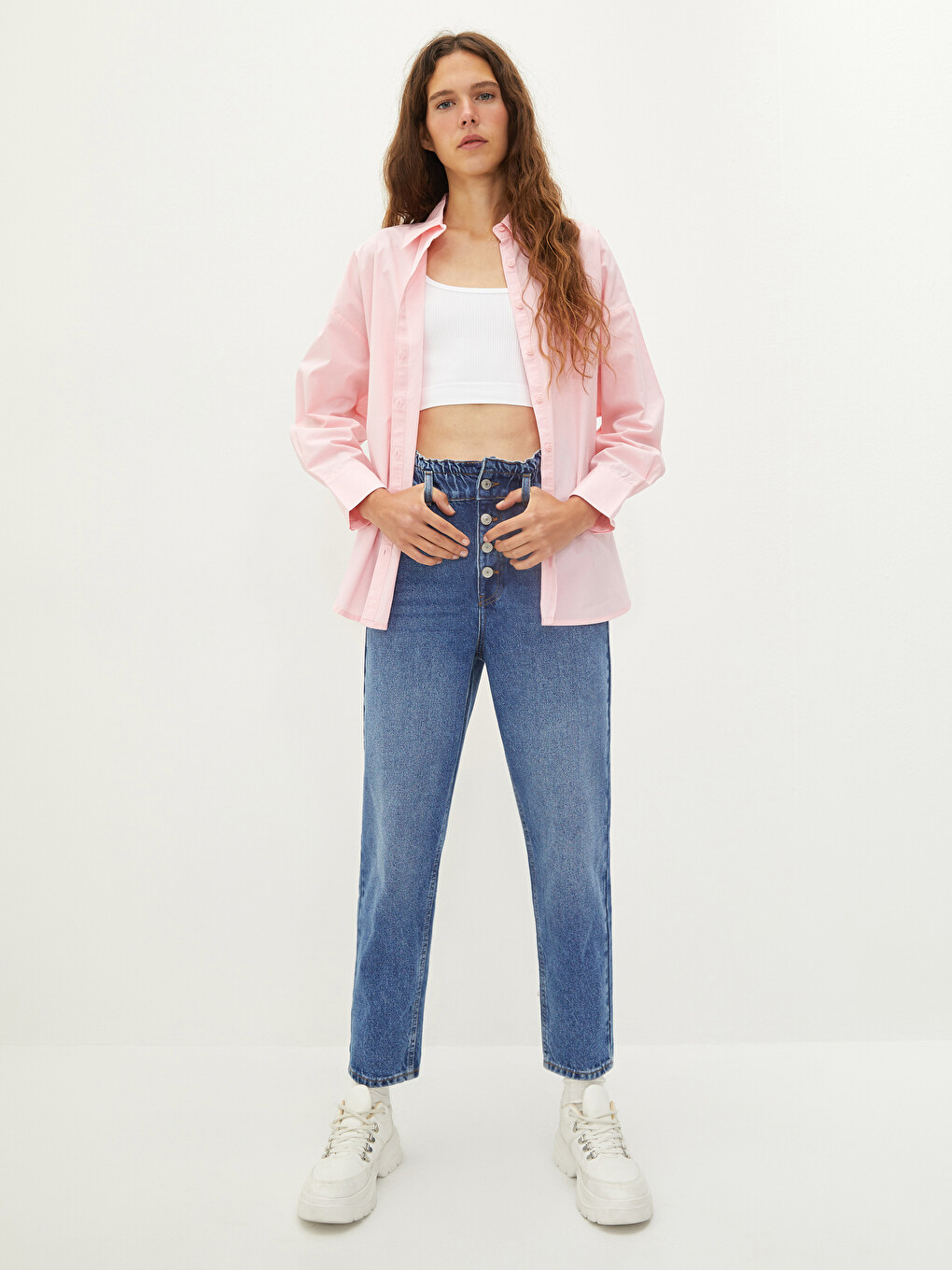 Buttoned Long Sleeve Poplin Women's Shirt-2