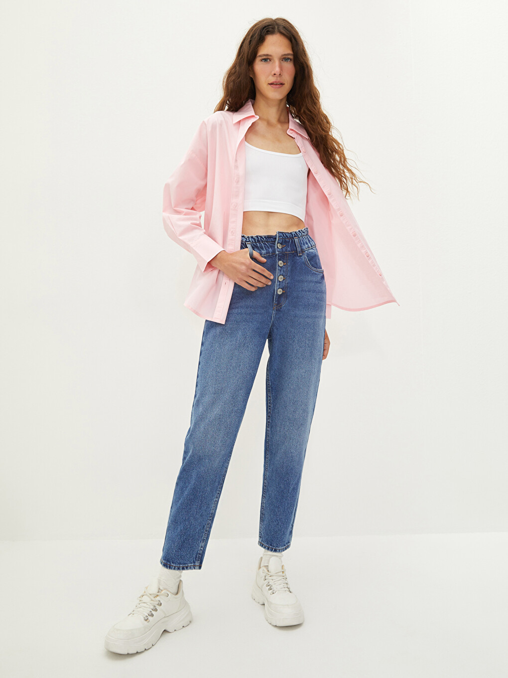 Buttoned Long Sleeve Poplin Women's Shirt-3