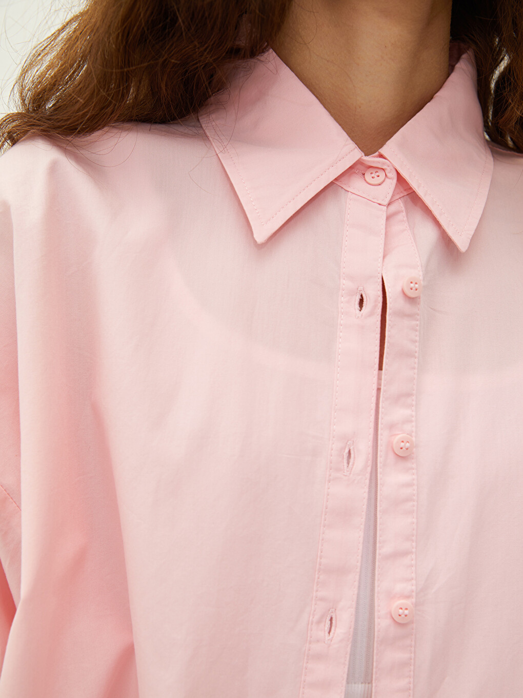 Buttoned Long Sleeve Poplin Women's Shirt-4