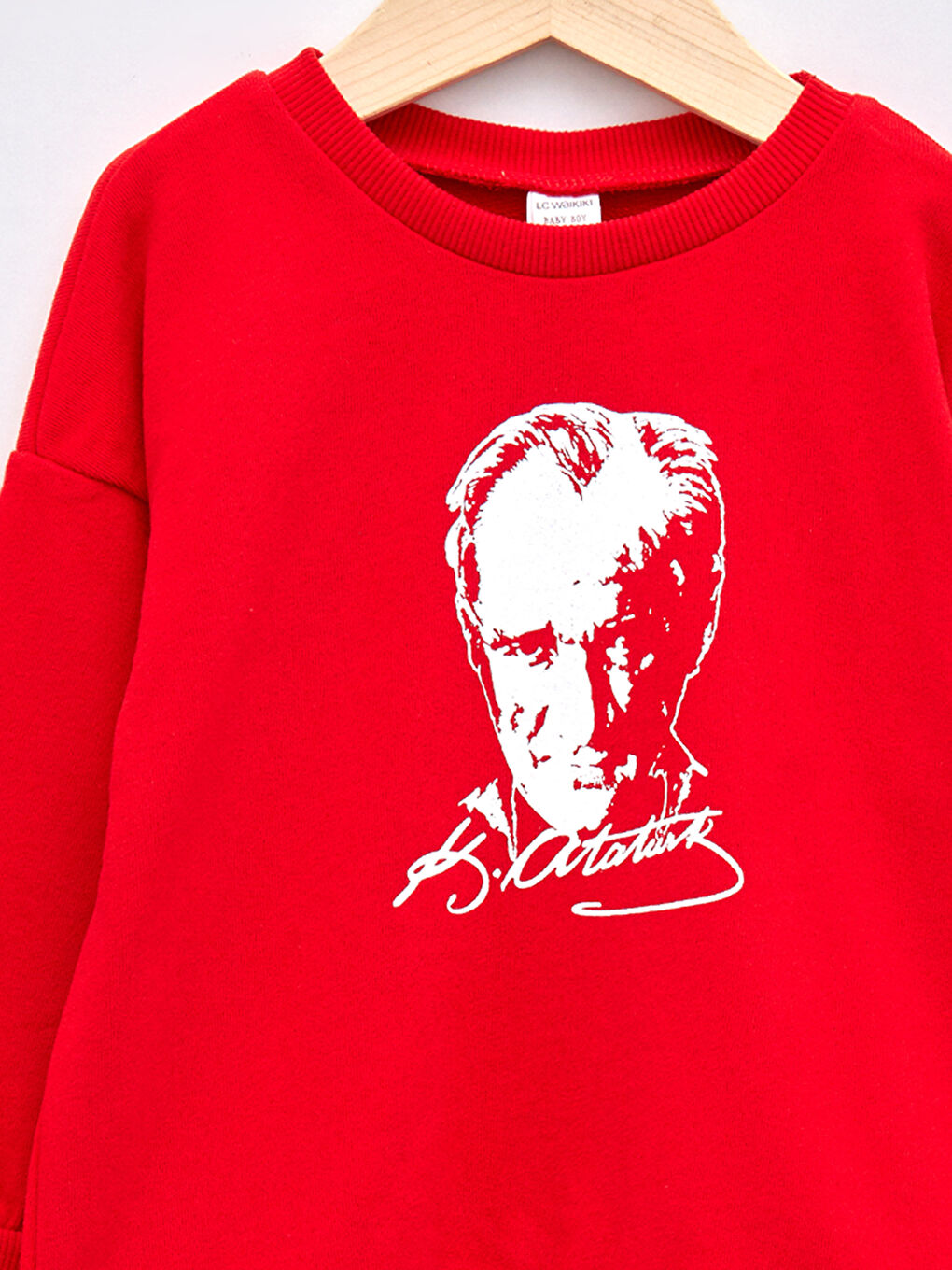Kırmızı Bisiklet Yaka Uzun Kollu Atatürk Baskılı ve İmzalı Erkek Bebek Sweatshirt-2