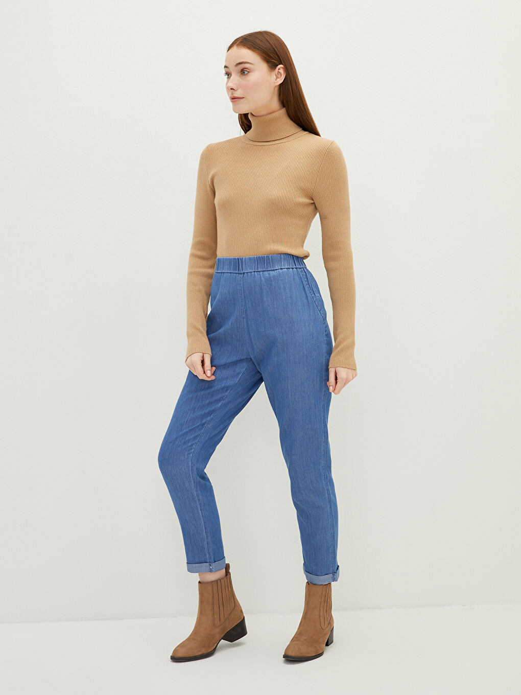 LCW Modest Elastic Waist Pocket Detailed Women's Rodeo Jeans -W1ER25Z8-H45