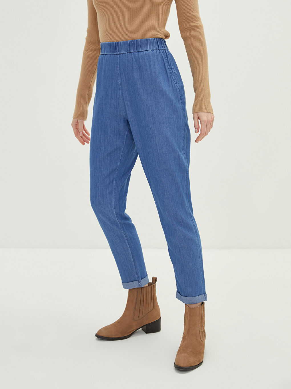 LCW Modest Elastic Waist Pocket Detailed Women's Rodeo Jeans -W1ER25Z8-H45