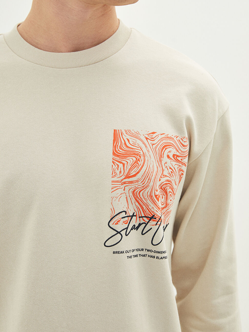 Суитчър с кръгло деколте, отпечатан, плътен за мъже-2