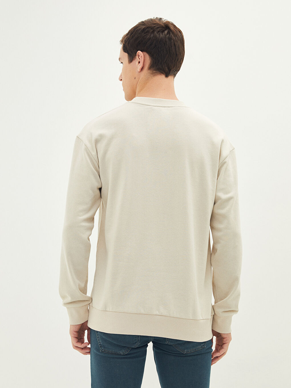 Суитчър с кръгло деколте, отпечатан, плътен за мъже-4