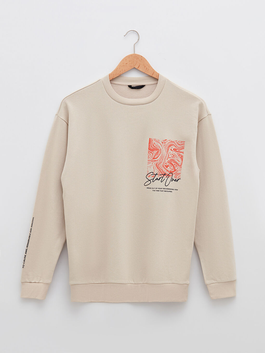 Суитчър с кръгло деколте, отпечатан, плътен за мъже-5