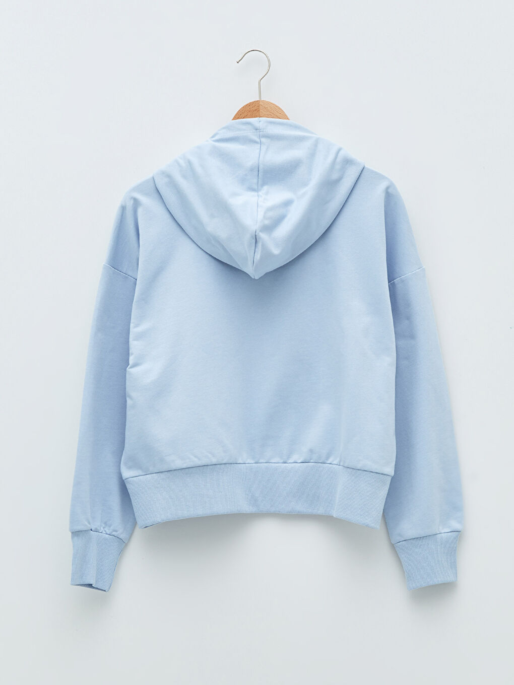 Mavi Kapüşonlu Düz Uzun Kollu Kadın Sweatshirt-6