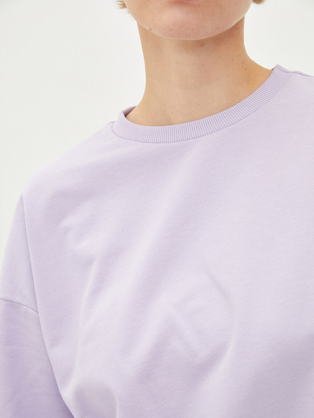 Lila Bisiklet Yaka Düz Uzun Kollu Kadın Sweatshirt-3