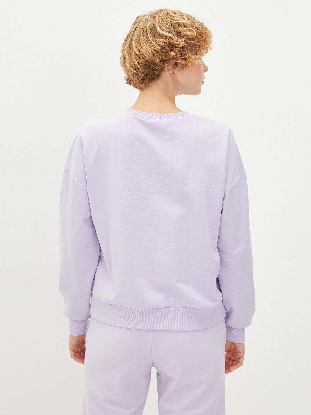 Lila Bisiklet Yaka Düz Uzun Kollu Kadın Sweatshirt-4