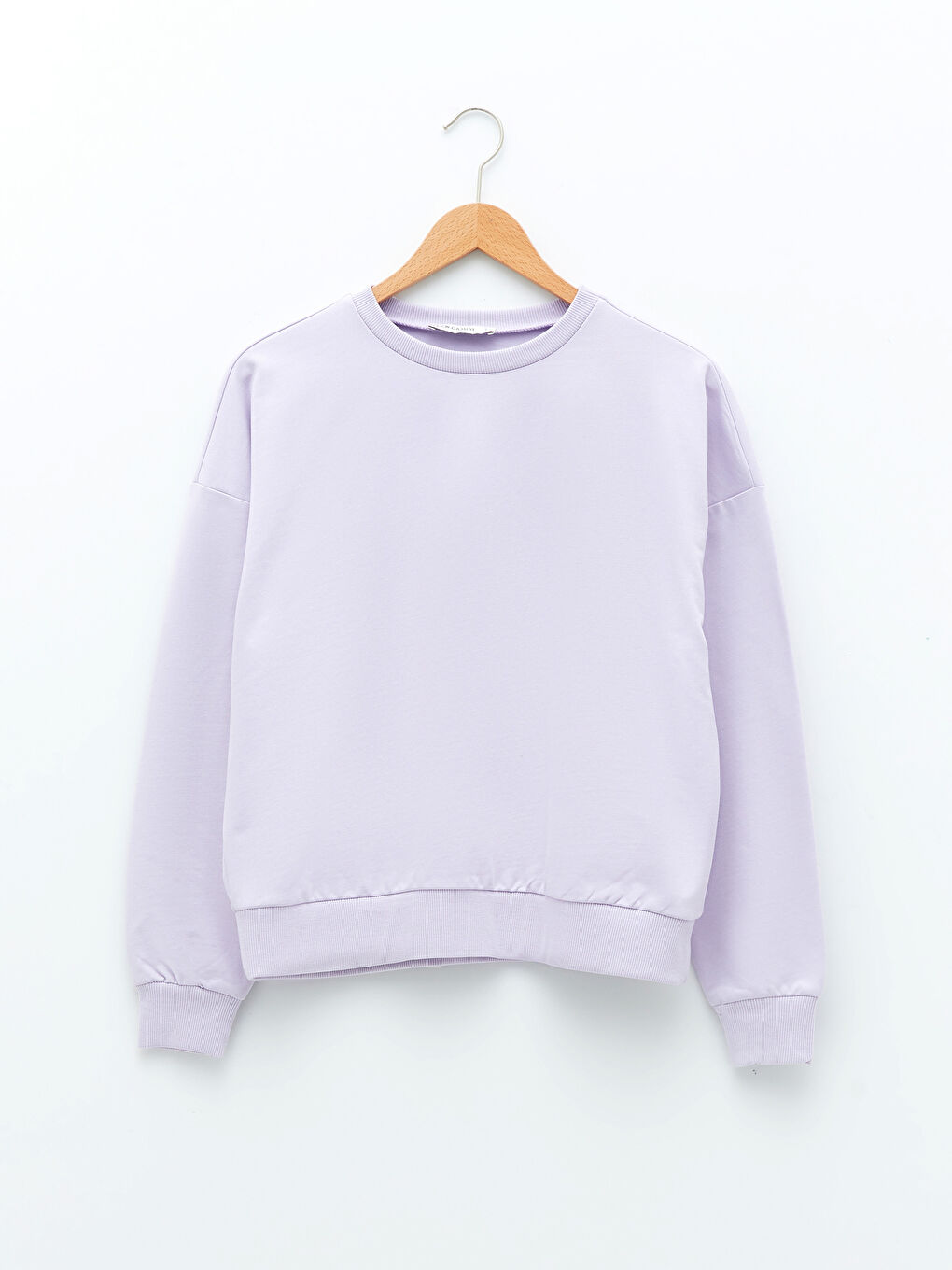 Lila Bisiklet Yaka Düz Uzun Kollu Kadın Sweatshirt-5