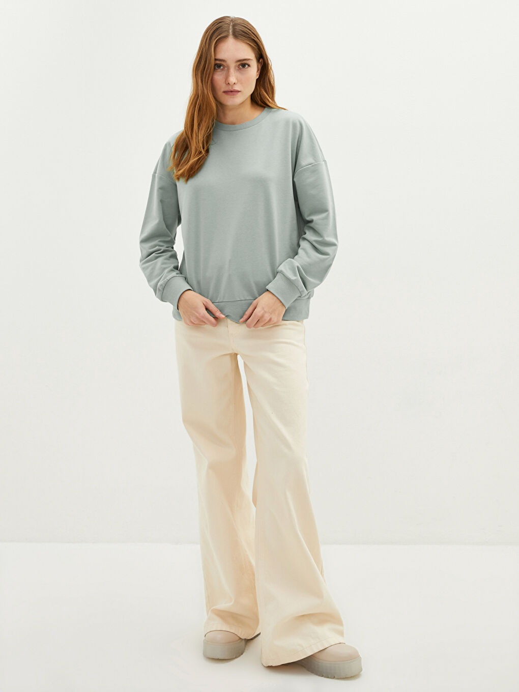 LCW Vision Rundhalsausschnitt Schlicht Langarm Damen-Sweatshirt -W1ER79Z8-GKG