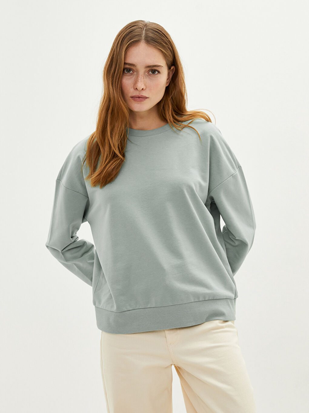 LCW Vision Rundhalsausschnitt Schlicht Langarm Damen-Sweatshirt -W1ER79Z8-GKG