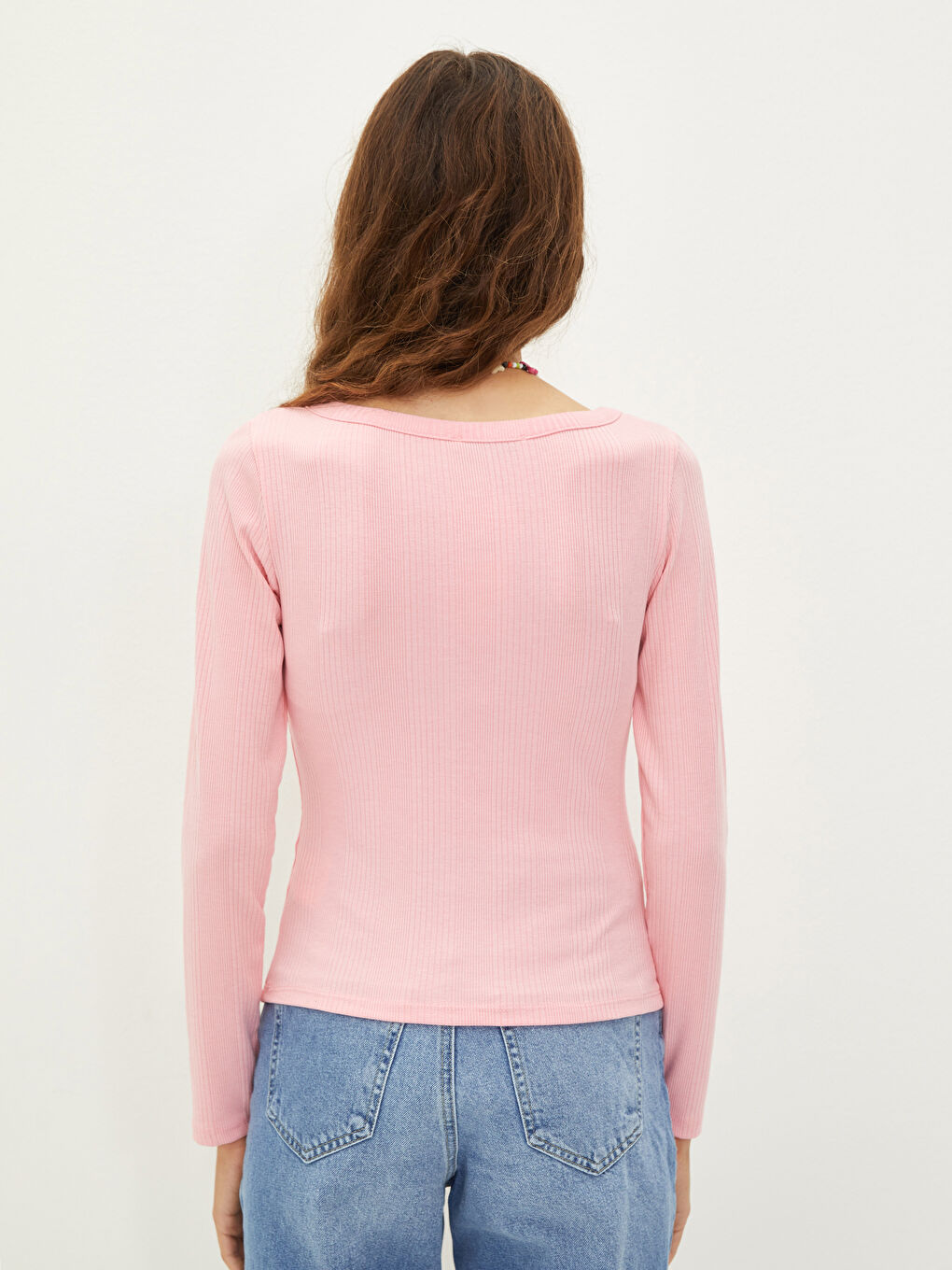V-Neck Plain Long Sleeve Women's T-Shirt-2