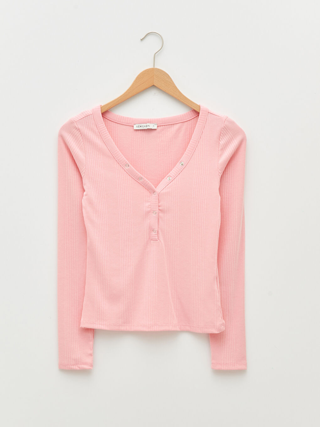 V-Neck Plain Long Sleeve Women's T-Shirt-3