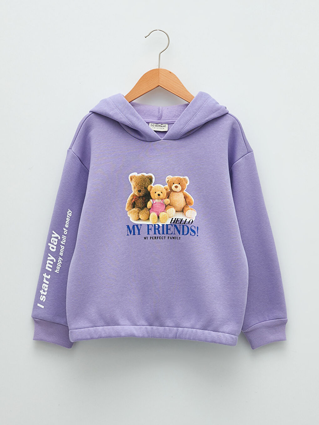 Lila Kapüşonlu Baskılı Uzun Kollu Kız Çocuk Sweatshirt