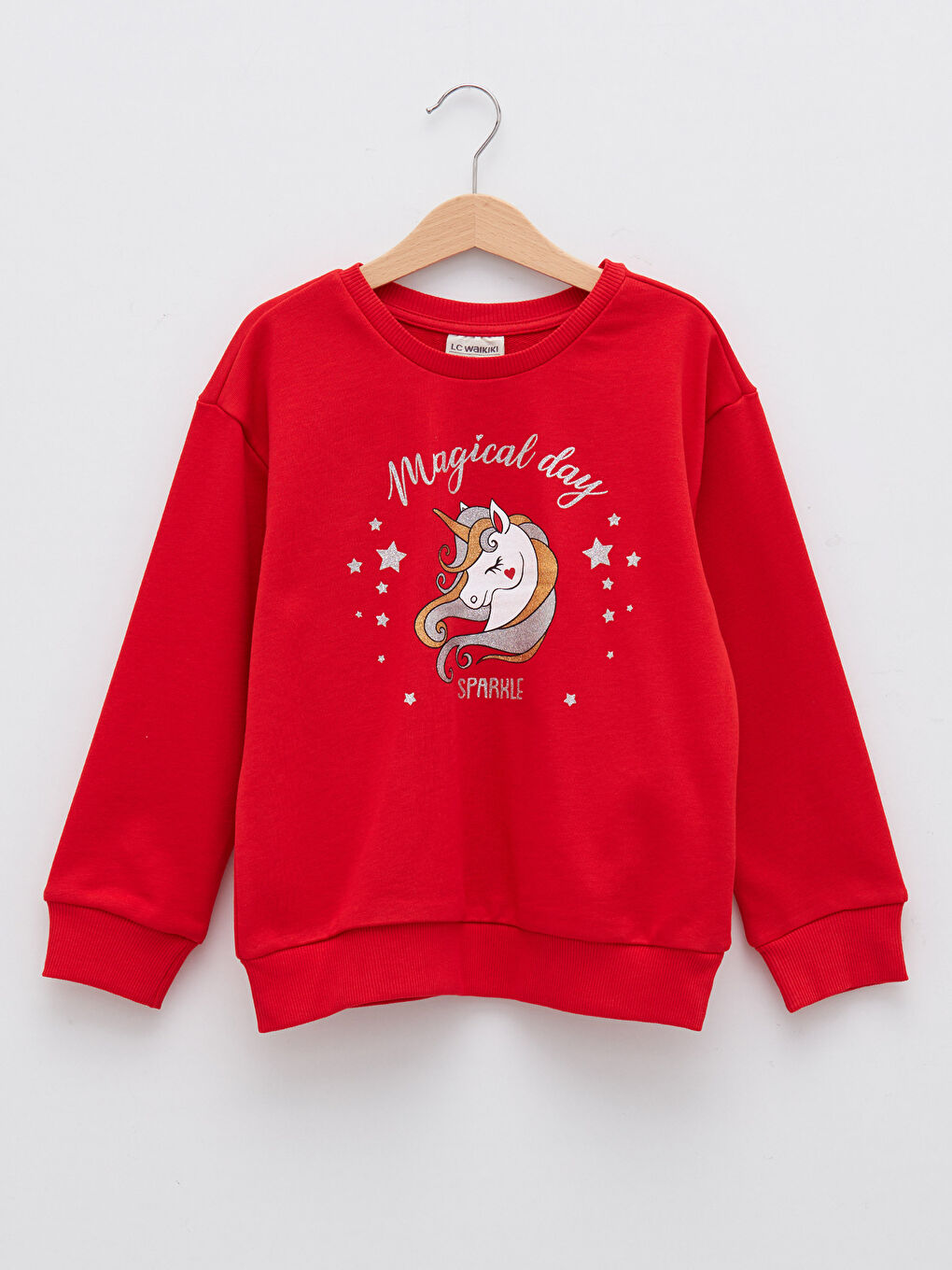 Kırmızı Bisiklet Yaka Baskılı Uzun Kollu Kız Çocuk Sweatshirt