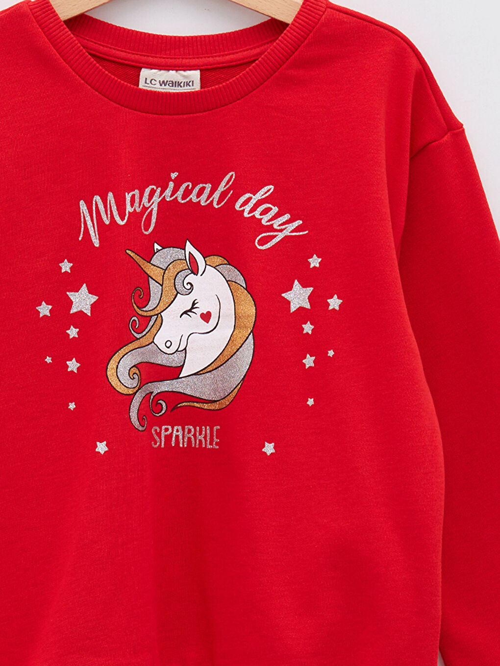 Kırmızı Bisiklet Yaka Baskılı Uzun Kollu Kız Çocuk Sweatshirt-2