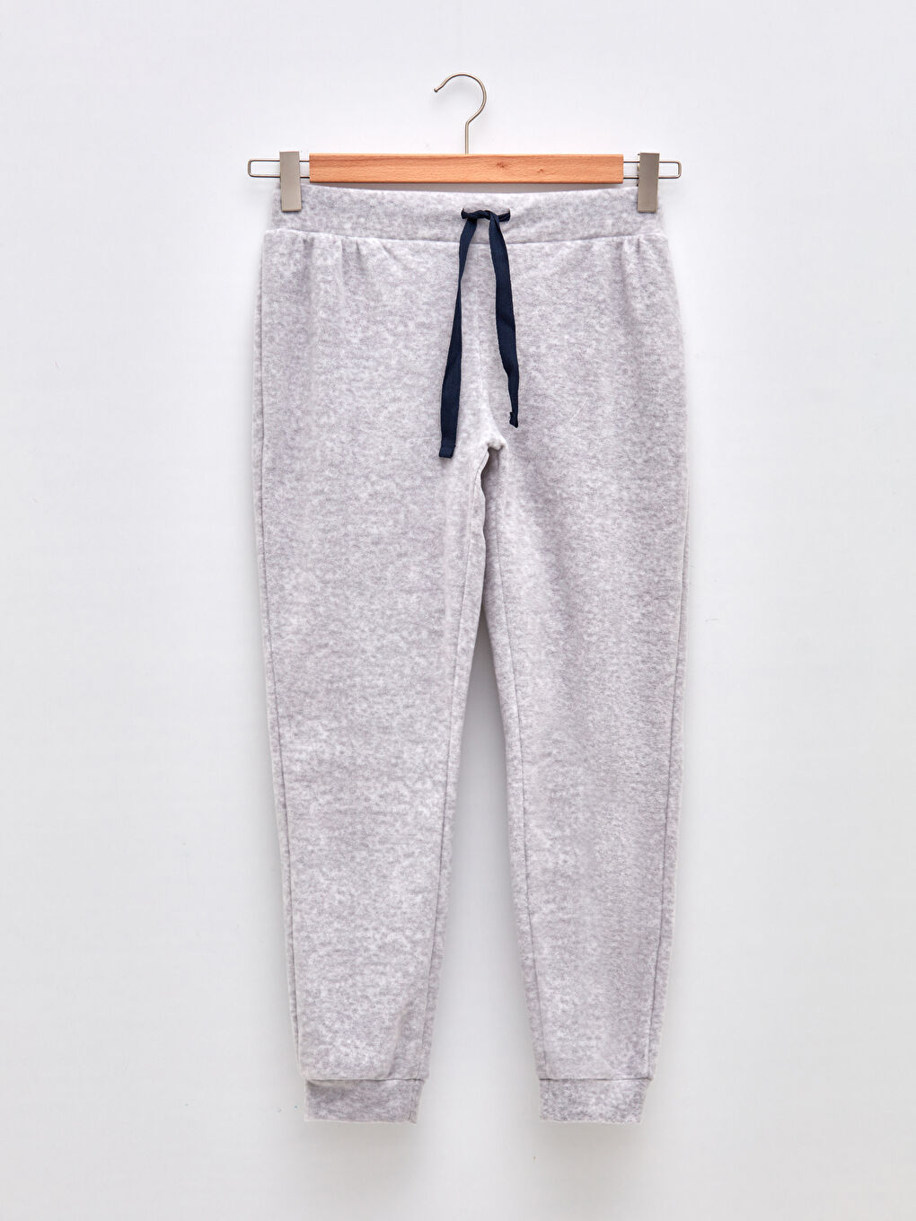 Gri Bisiklet Yaka Baskılı Uzun Kollu Polar Kadın Pijama Takımı-13