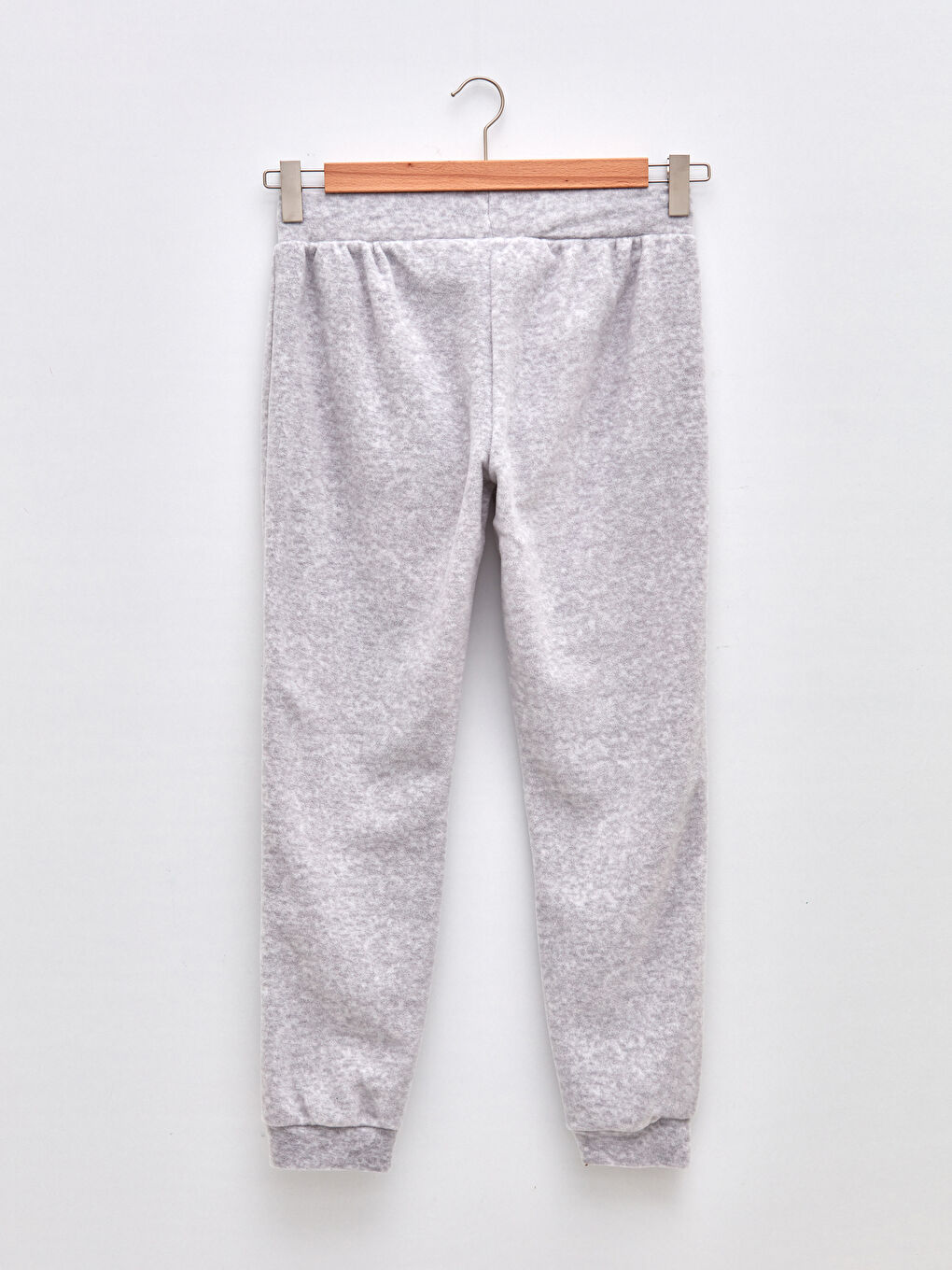 Gri Bisiklet Yaka Baskılı Uzun Kollu Polar Kadın Pijama Takımı-14