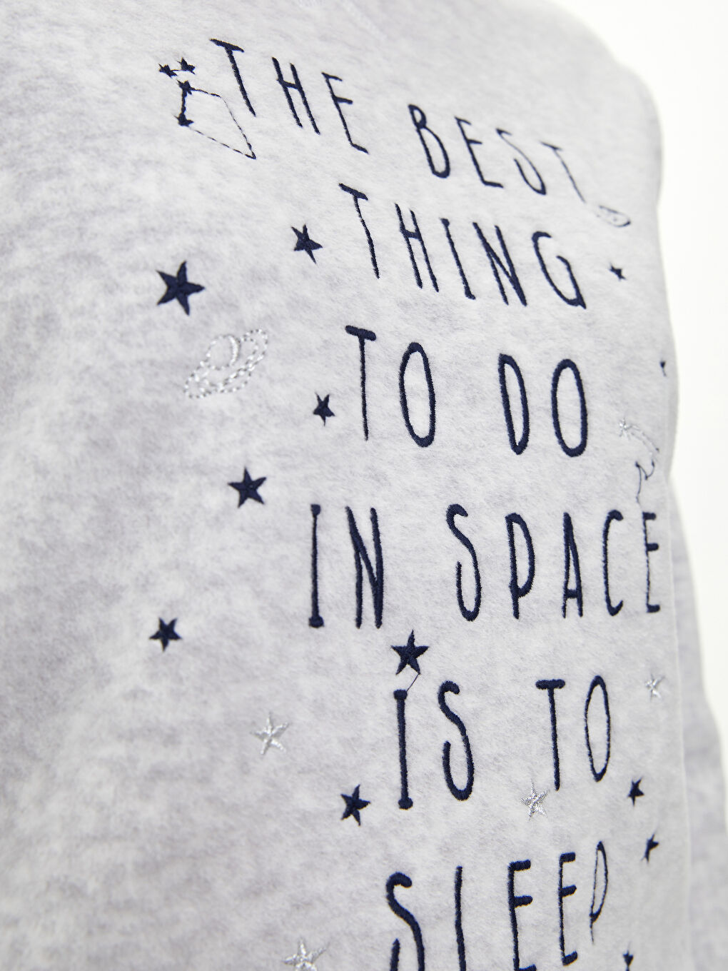 Gri Bisiklet Yaka Baskılı Uzun Kollu Polar Kadın Pijama Takımı-4