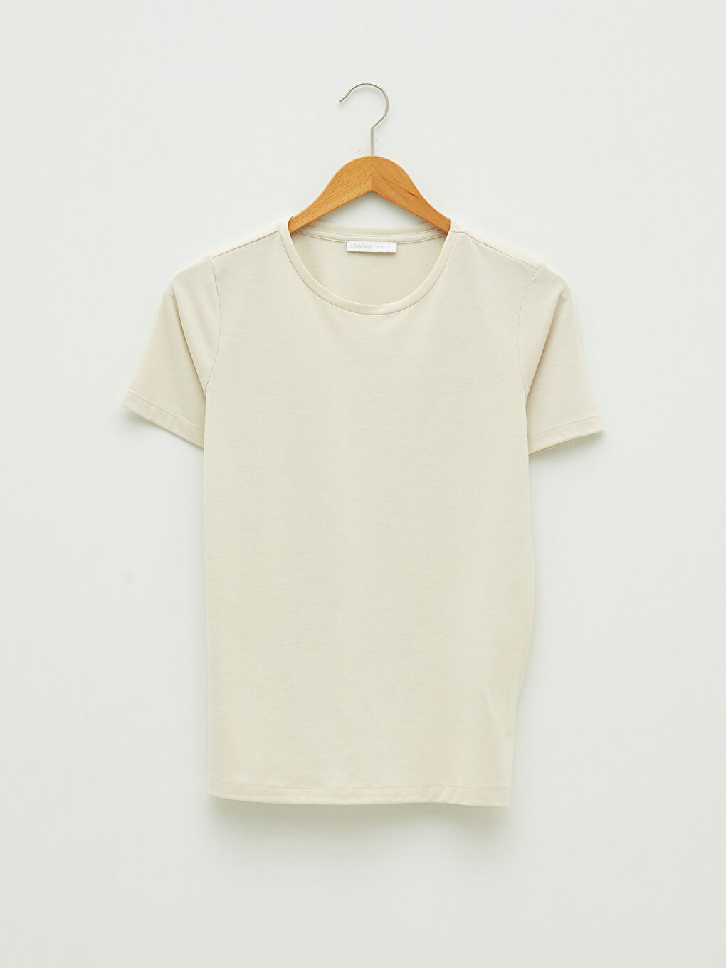 Gri Bisiklet Yaka Düz Kısa Kollu Kadın Tişört-5