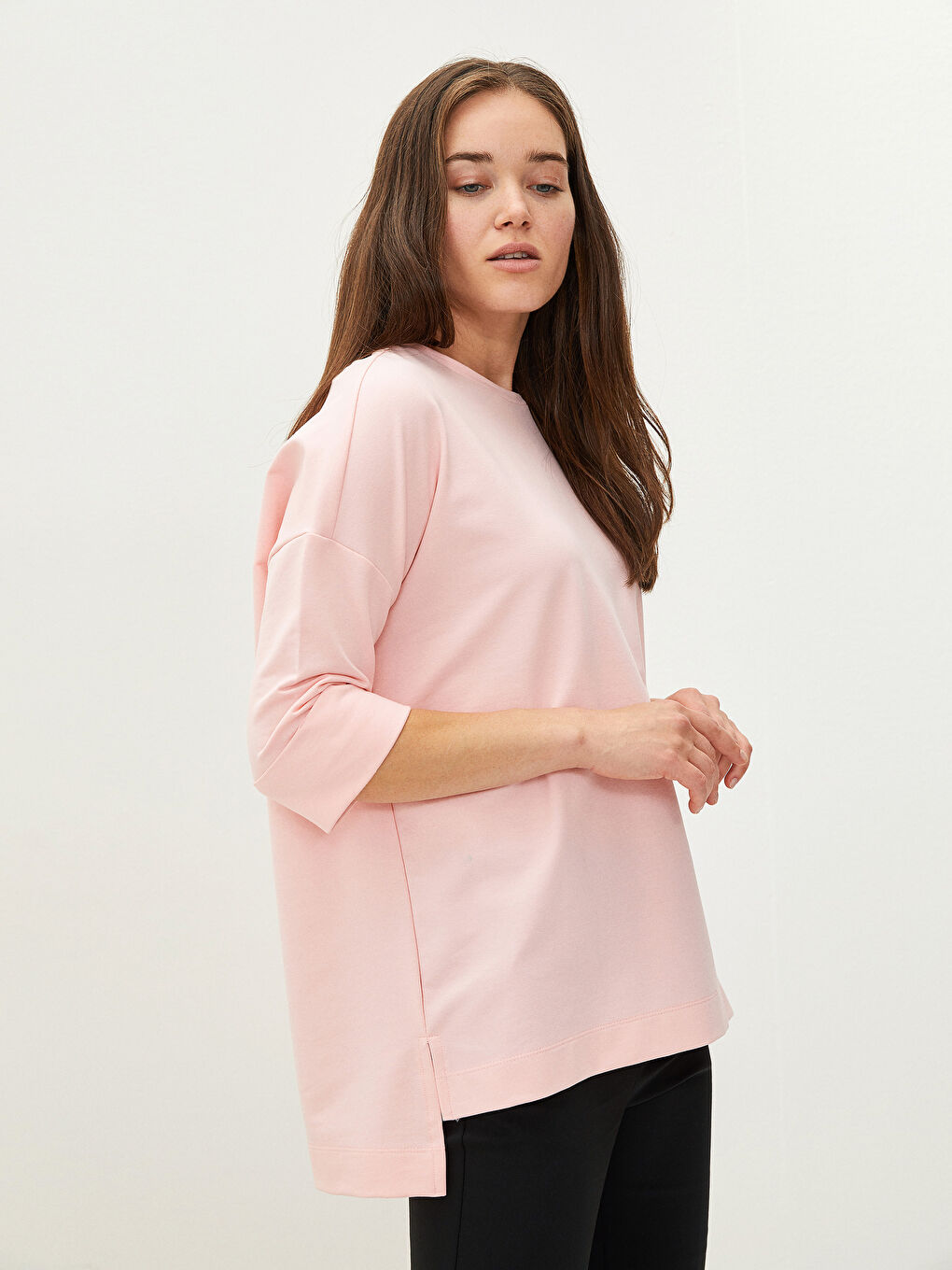 Rundhalsausschnitt Gerade Kurzarm Sweatshirt für Damen-1