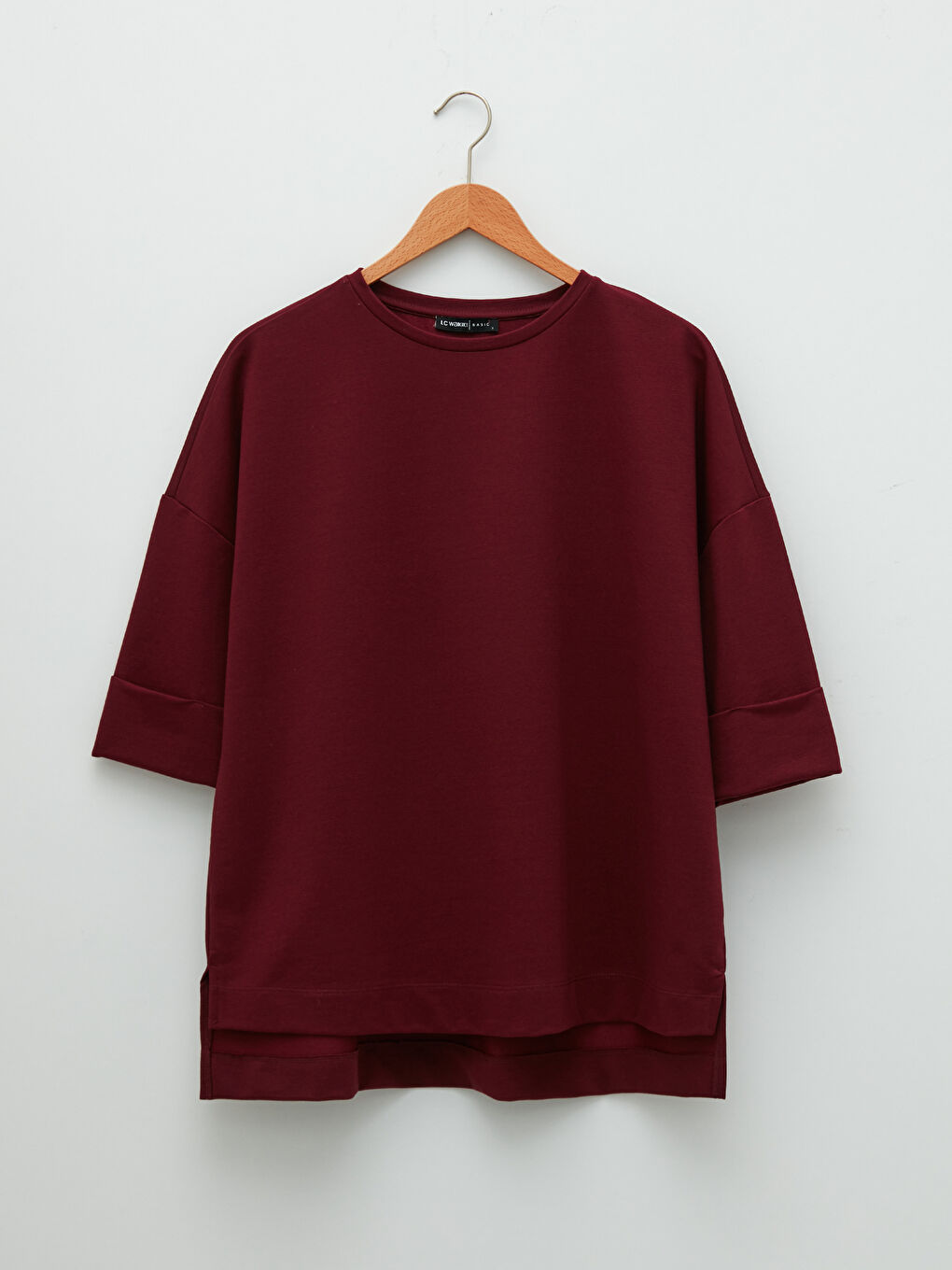 LCWAIKIKI Basic Açık Bordo Bisiklet Yaka Düz Kısa Kollu Kadın Sweatshirt - 4