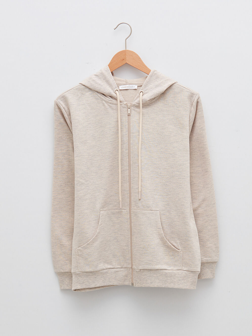 Bej Kapüşonlu Düz Uzun Kollu Kadın Hırka-5