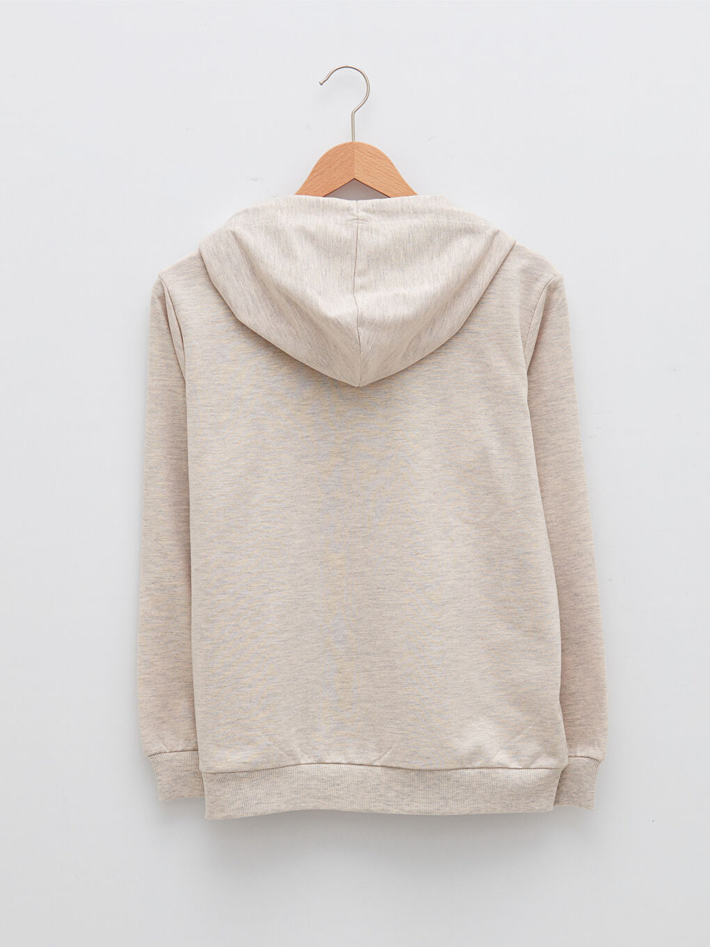 Bej Kapüşonlu Düz Uzun Kollu Kadın Hırka-6